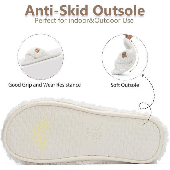 ⚡Women's White Fuzzy Open Toe Slipper Soft Comfy Memory Foam House Shoes - Picture 5 of 6